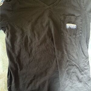 PINK Victoria's Secret Black V‑Neck Pocket Tee with Stripe Logo